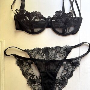 Bluebella black lace 32B bra and M panties. Like new.